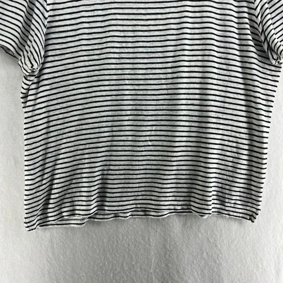 Nordstrom Linen Shirt Womens Large Black White Striped Round Neck Relaxed Fit - Picture 7 of 12